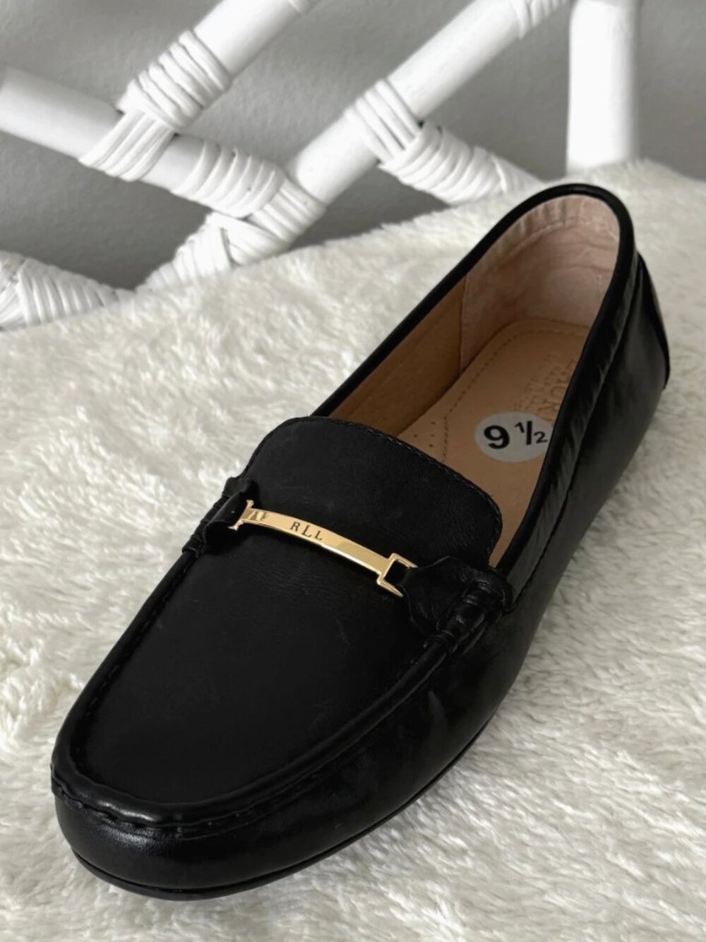 Lauren Ralph Lauren Briony Black Leather Driving Loafers 9.5 NWOT